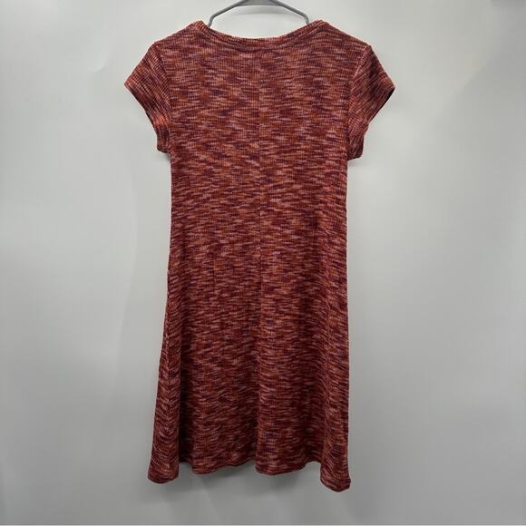 Market & Spruce Allison Burgundy Red & Orange Space Dye Short Sleeve Mini Dress - Picture 4 of 6